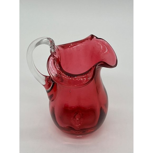 Vintage Atlas Cranberry/Red Hand Blown Glass 5.5" tall, 8 oz Pitcher - Picture 4 of 7